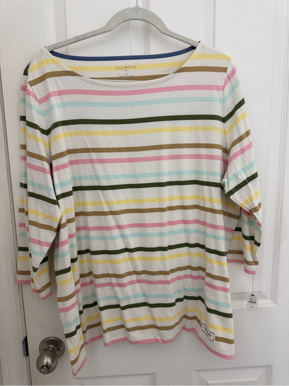 Talbots Women's Pastel Striped Boatneck Top - Multicolor. Size 2x.